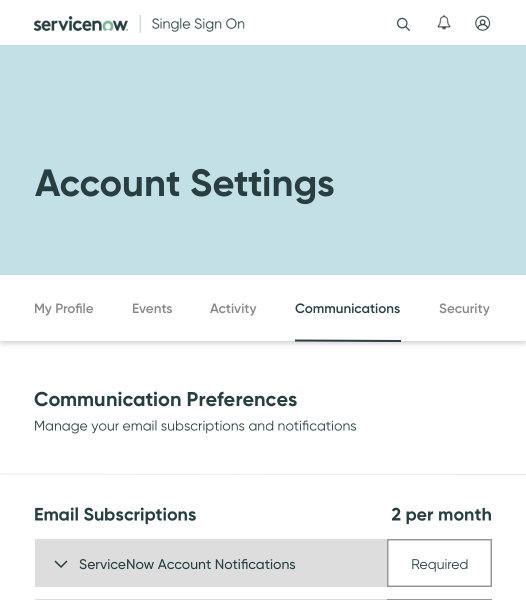 A mockup of the communications tab